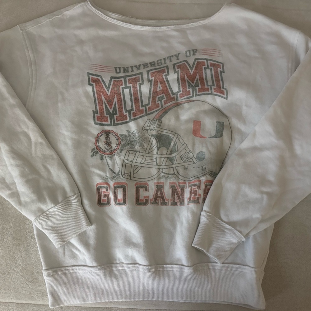 Hollister University of Miami 'Go Canes' White Crewneck Sweatshirt